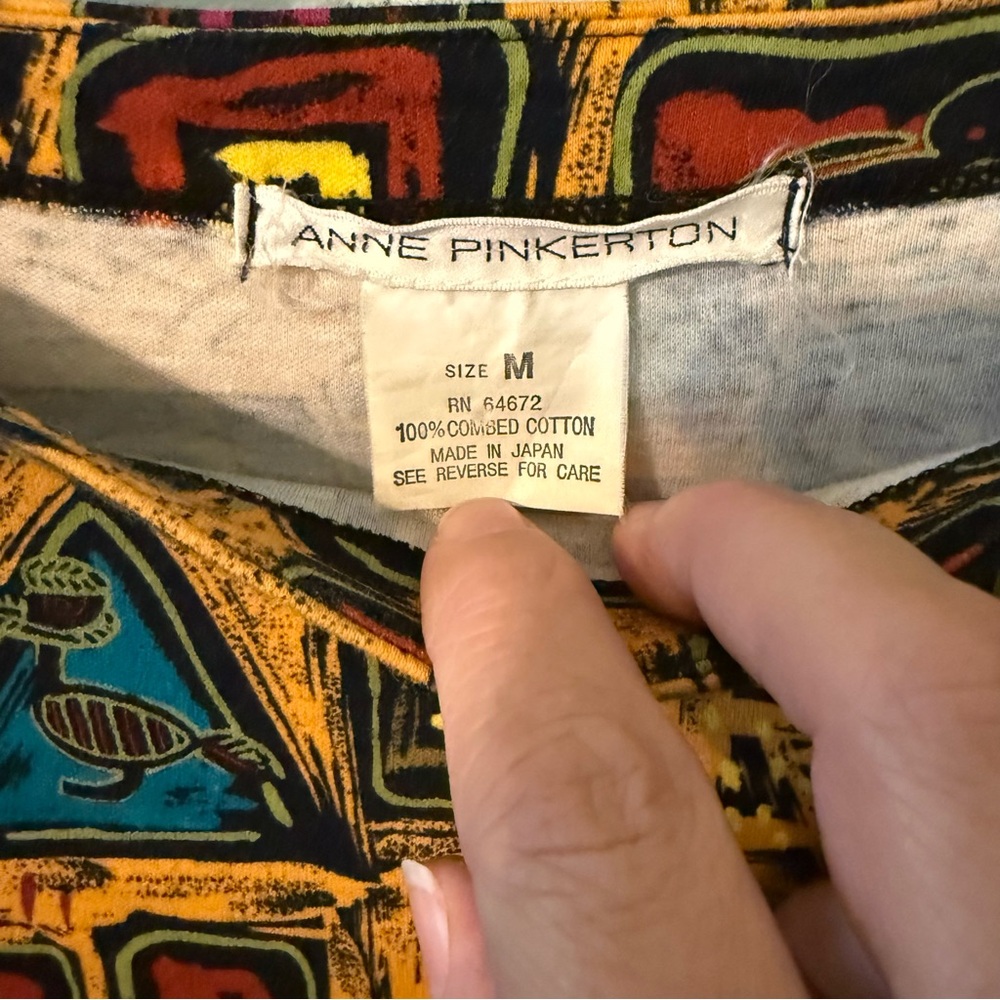 Vintage Anne Pinkerton Abstract Tribal Geometric Cotton Top Made in Japan Size M - Picture 3 of 11
